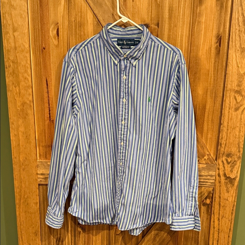 Polo by Ralph Lauren Men's Blue and White Striped Shirt